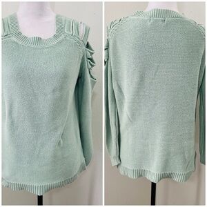 Forever 21 Women’s Large Light Green Cutout Sleeves Sweater Everyday Casual